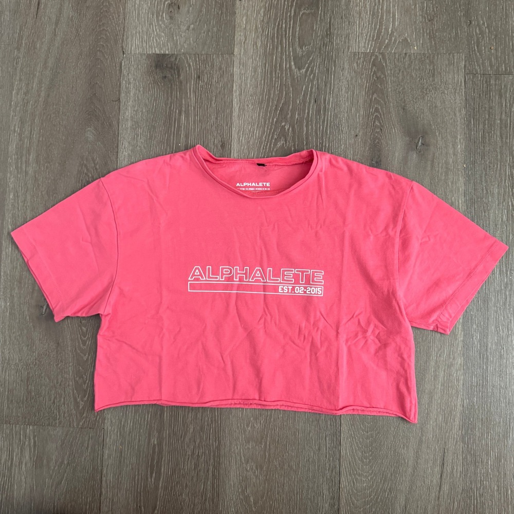 Alphalete Athletics Womens Pink Cropped Graphic T-Shirt Logo Raw Hem Medium